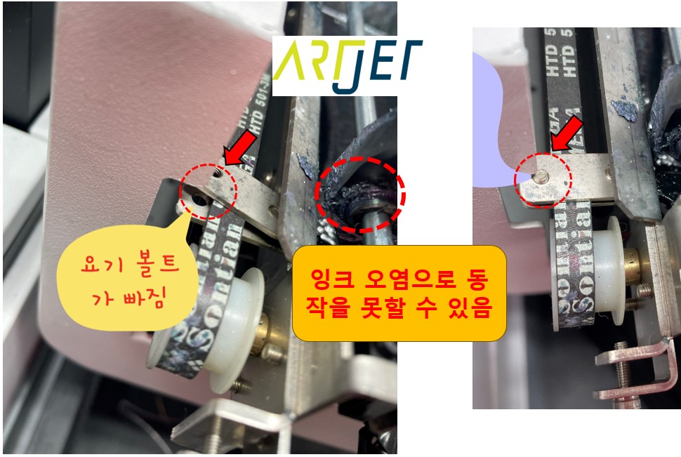 클리닝 벨트 나사가 풀렸을 때