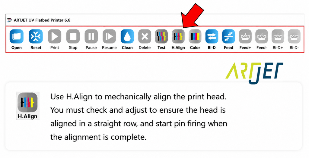 ARTJET UV Printer Troubleshooting Mechanical 1 _ How to align the print head in a straight line
